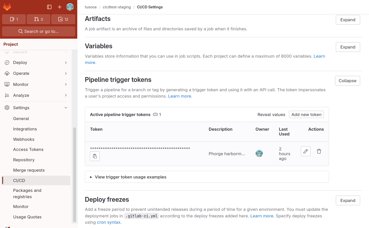 GitLab CI/CD settings